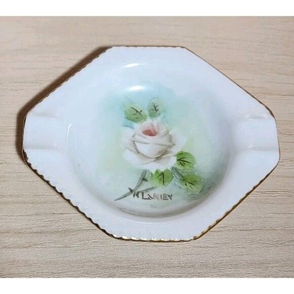 Source Unknown Other - Vintage Bone China Rose ASHTRAY Ash TRAY Vanity Ladies Theatre Gift Wedding Ring